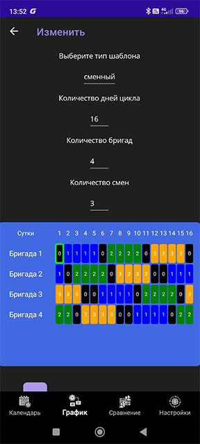 Шаблон графика 3 смены 4 бригады